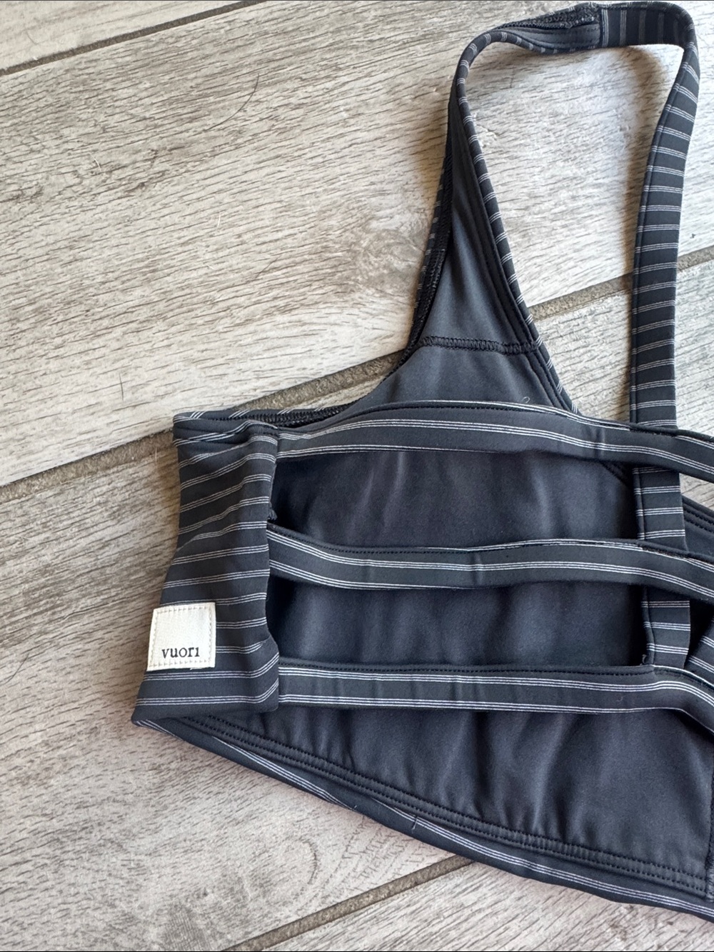 Vuori Charcoal & Light Gray Striped Sports Bra - Picture 3 of 3